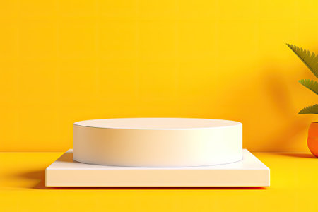 Sunny Showcase: Elevate Your Products with a White Podium on Vivid Yellow Backgroundの素材