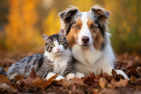 Two pals: Australian Shepherd and feline.の素材