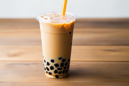 Boba or bubble tea is a popular drink that originated in Taiwan.の素材