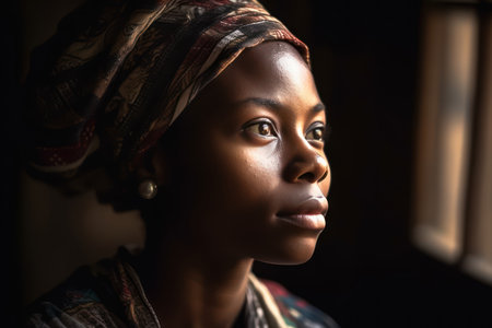 portrait of an african healthy woman living with hiv looking awayの素材
