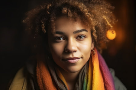 portrait of a young lesbian woman proud to be gayの素材
