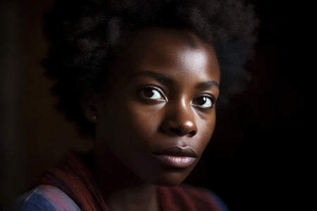 portrait of an african healthy woman living with hiv looking awayの素材