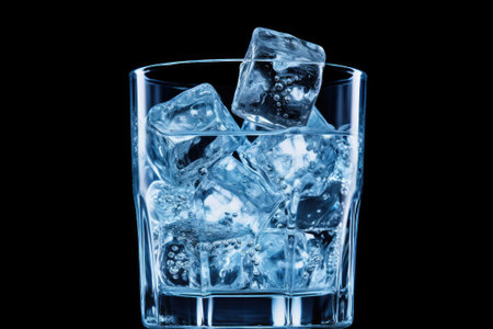 A glass filled with extremely chilled water containing ice cubes, captured as a separate image usingの素材