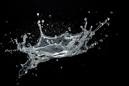 A solitary water splash against a black backdrop.の素材