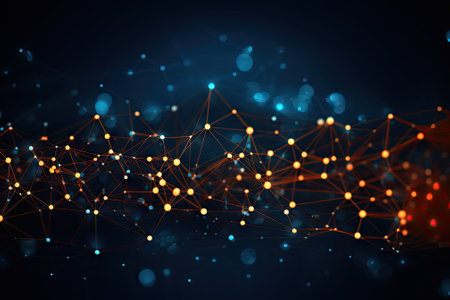 Abstract background consisting of a network connection structure, characterized by a wave of dots anの素材