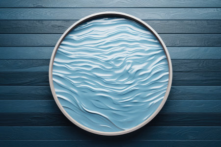 A top-down view of a stage or raised platform with water ripples. It serves as a summer cosmetic temの素材