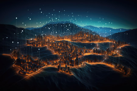 The concept of smart cities and abstract dot points connecting with a gradient line and aestheticallの素材