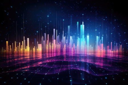 technology is illuminated against a background of big data visualization. The abstract music playingの素材
