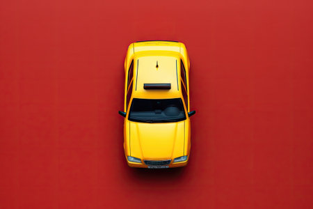 Top view of a yellow taxi vehicle, with transportation sign, automobile, and driving symbol. The bacの素材