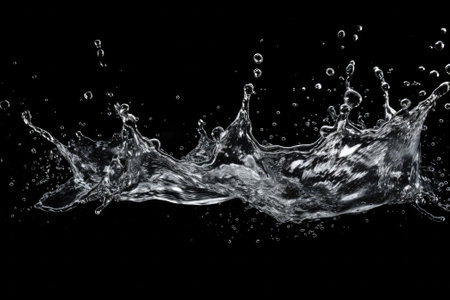 Black background with water splashing.の素材