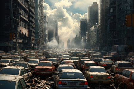 gridlock or congestion on a busy urban roadの素材