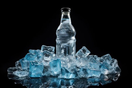 An image showcasing the idea of bottled water containing ice cubes.の素材