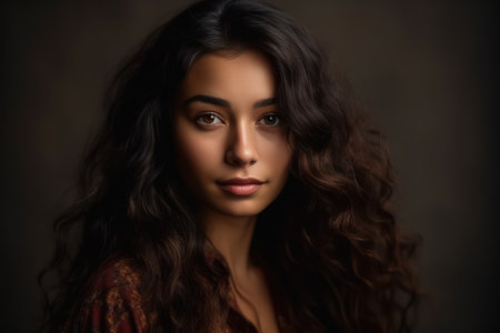 Beautiful latina woman with long black hair and brown eyesの素材