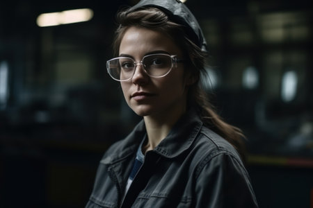 portrait of female engineer working in industrial factory doing checkup controlの素材