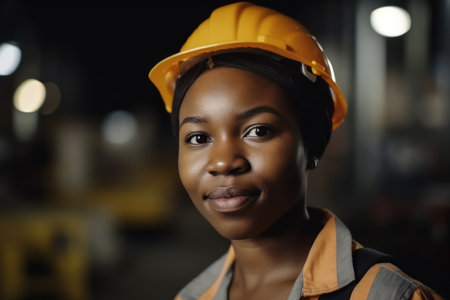 portrait black smart african women worker standing happy smiling in factory industry workplaceの素材