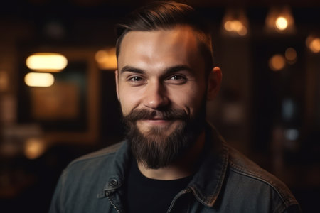 portrait of handsome smiling bearded man and looking confident at the cameraの素材