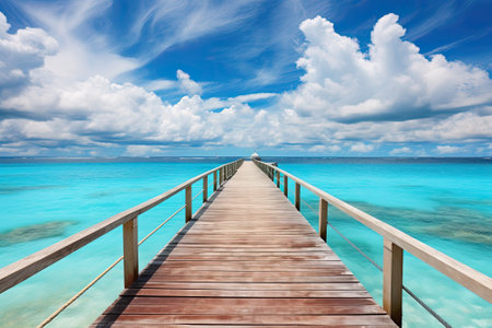 A stunning scenery unfolds, featuring a bridge that connects to a pier, set against a picturesque blの素材