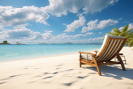 Incredible seaside destination with sandy beaches and chairs overlooking the sea. A luxurious getawaの素材