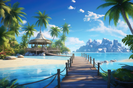 The background concept showcases a picturesque Maldives beach adorned with exquisite palm trees, setの素材