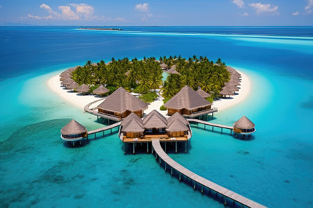 The Maldives vacation offers a breathtaking sight of luscious palm trees lining a pristine white sanの素材