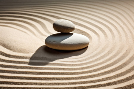 Zen Stones With Lines On Sand - Spa Therapy - Essence of Purity, Harmony, and Equilibriumの素材