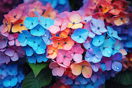 A blurred style background featuring a vibrant and vivid hydrangea with captivating colors.の素材