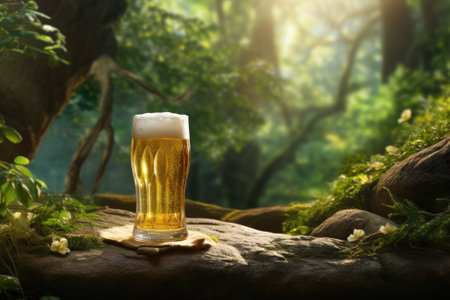 A beer served amidst natural surroundings.の素材