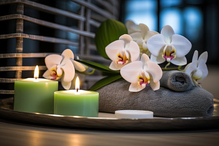 A close-up picture capturing a woman's feet being pampered with a pedicure at a spa salon. The photoの素材