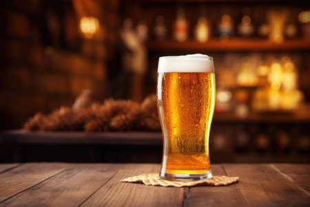 A cold beer glass in the background.の素材
