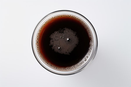 A high-quality image showcasing a glass filled with dark beer placed on a white backdrop, captured fの素材