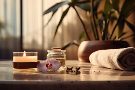 A spa composition with a background that appears to be out of focus.の素材