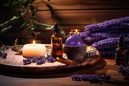 A tranquil atmosphere with a soothing massage experience, accompanied by the scent of lavender produの素材