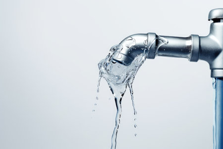 A water faucet that is dripping water, having been separated from its surroundings, placed against aの素材