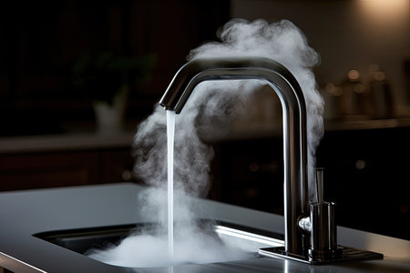 a water faucet that releases hot water in the form of steamの素材