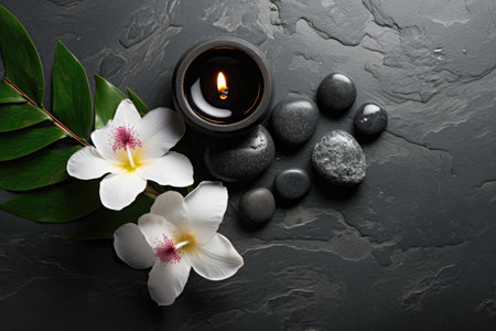 The concept of relaxation and zen-like atmosphere is depicted in a top-down view image showing a masの素材
