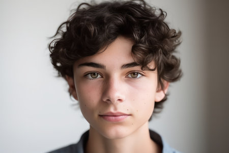 headshot of teenage boy with trendy hairstyle narrow brown eyes thick lips and healthy pure skin looの素材