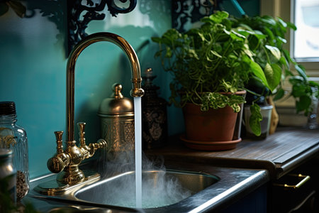 a tap in the kitchen that dispenses hot waterの素材