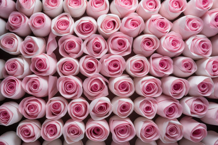 An elevated perspective of toilet paper featuring an artistic display of pink roses when viewed fromの素材