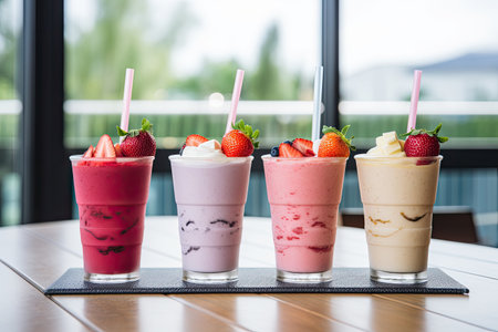 At White, you can choose between a strawberry smoothie or a milkshake.の素材