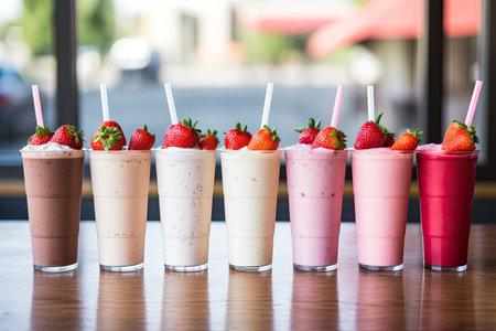 At White, you can choose between a strawberry smoothie or a milkshake.の素材