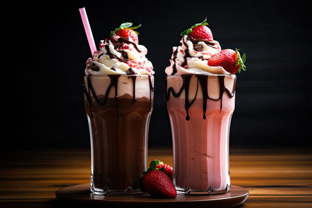 milkshakes with chocolate and strawberry flavorsの素材