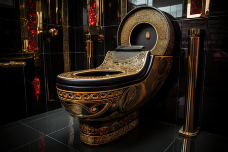 The modern bathroom's toilet bowl is adorned with a fashionable interior design.の素材