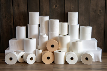 There are many rolls of toilet paper available, consisting of soft and hygienic paper. The view is aの素材