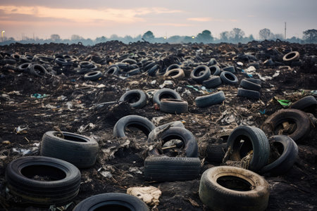 Recycle old tires and tyres in a landfill. Reutilize discarded rubber tyres. Properly handle and disの素材
