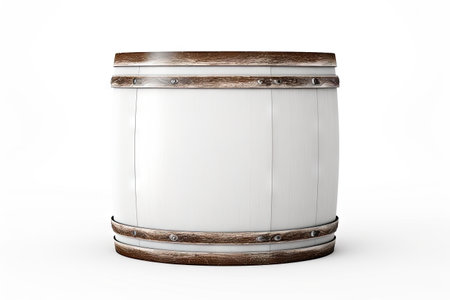 A solitary barrel in white metal on a white backgroundの素材