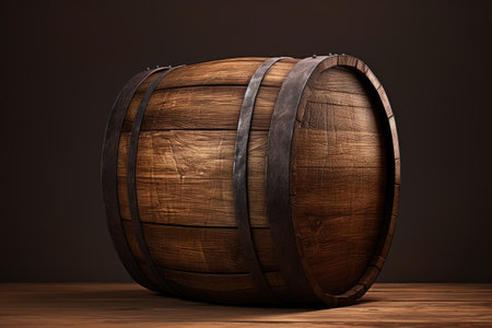 Antique wooden barrel on a brown backdropの素材