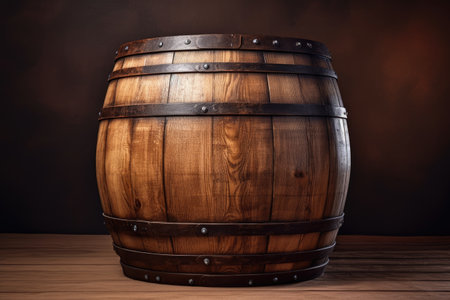 Antique wooden barrel on a brown backdropの素材