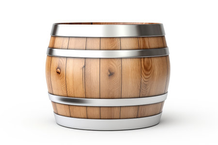 A solitary barrel in white metal on a white backgroundの素材