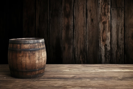 Barrel backdrop and weathered wooden tableの素材