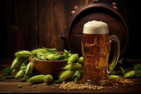 Beer elements on wooden backgroundの素材